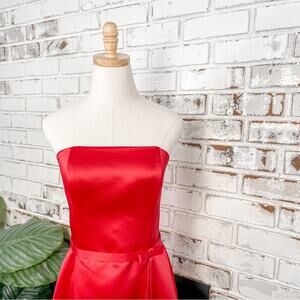 Vintage Jessica McClintock Bridal Bold Red Satin Strapless A-line Midi Dress 10